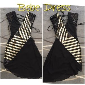 Bebe Sequin Detail Black Dress Size: XS